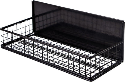 Magnetic Basket, Magnetic Shelf for Fridge, Magnetic Spice Rack for Refrigerator Magnetic Locker Organizer Holder for Office Kitchen Classroom Storage, Black-Low, 9.44" x 4" x 1.77"