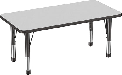 FDP Rectangle Activity School and Kids Classroom Table (24 x 48 inch), Toddler Legs, Adjustable Height 15-24 inches - Gray Top and Black Edge