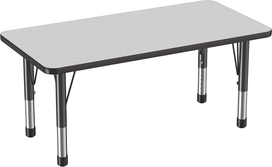 FDP Rectangle Activity School and Kids Classroom Table (24 x 48 inch), Toddler Legs, Adjustable Height 15-24 inches - Gray Top and Black Edge