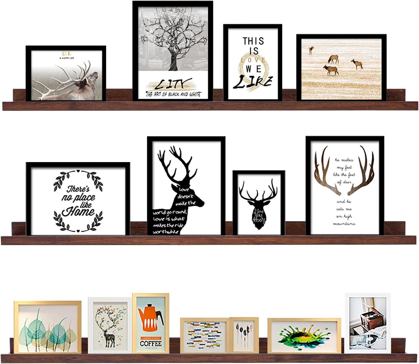 AZSKY Floating Shelves Deep Walnut for Wall Long Picture Ledge Shelf 48 Inch Beige Photo Ledge Shelves with Lip Wall Bookshelf for Kids Bedroom Living Room Bathroom Kitchen Wooden Spice Rack Set of 3