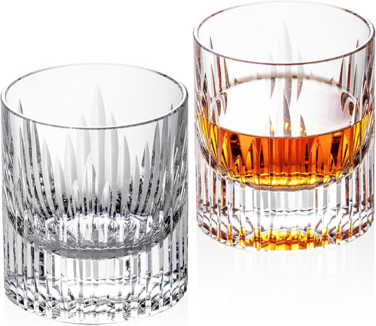 KAMMAK Crystal Whiskey Glasses Set of 2, Luxury 7.44oz Old Fashioned Glasses Stemless, Hand Blown