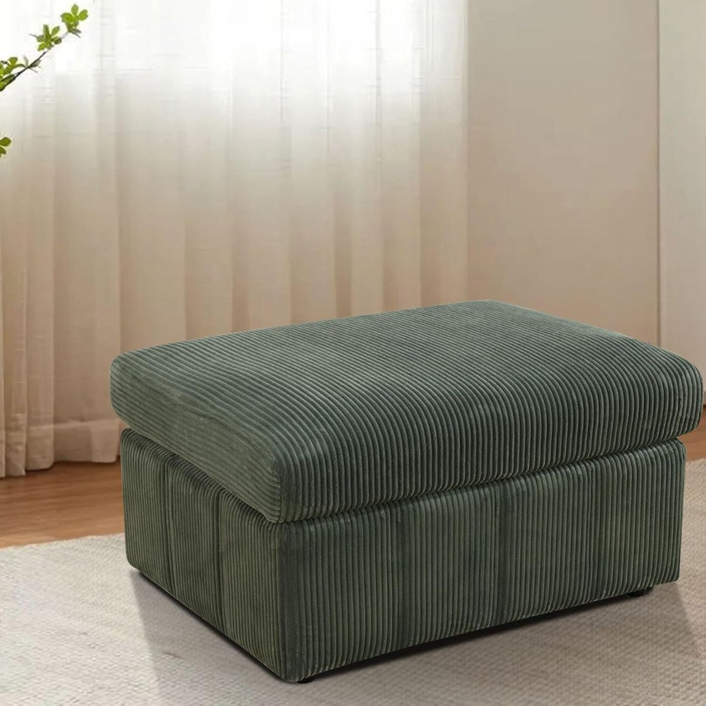 Ottoman Rectangular Storage Ottoman Bench, Flannel Footrest Stool Footstool with Lid for Living Room, Bedroom, Entryway, Green, 38"x30"x22"