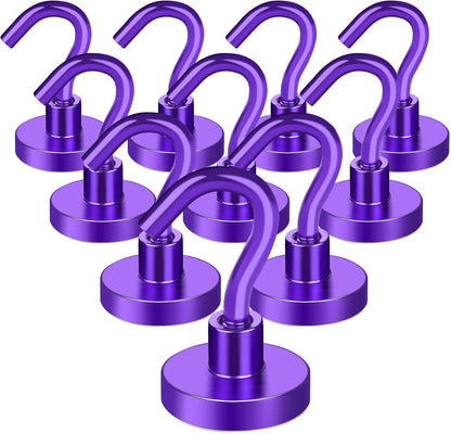 MIKEDE Magnetic Hooks Heavy Duty, 28Lbs Neodymium Magnets with Hooks for Refrigerator, 10Pcs Strong Cruise Hooks for Hanging, Magnetic Hanger for Grill, Toolbox, Storage - Purple
