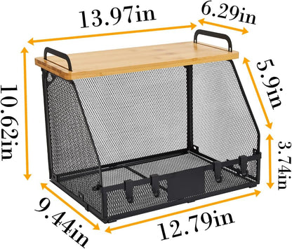 1 SET Large fruit basket for kitchen counter-stackable basket with Bamboo Tops & Tag,hanging wall baske,for Cabinet Shelf Countertop pantry storaget, onion potato Vegs Bread Food Organizing Bin,BLACK