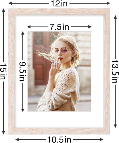 Vittanly 11x14 Picture Frames Set of 9, Shatter Resistant Plexiglass, Display 8x10 Pictures with Mat or 11x14 without Mat, Photo Frames for Wall or Tabletop, Engineered Wood, Rustic Pink