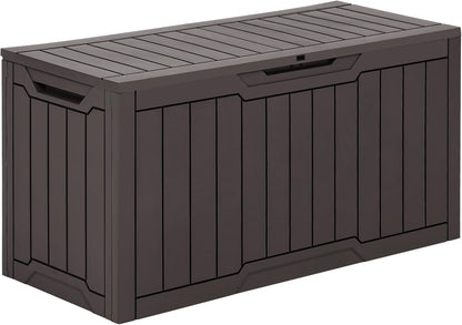 YITAHOME 80 Gallon Outdoor Storage Box, Large Water Resistant Resin Deck Box, Indoor Outdoor Lockable Storage Container for Patio, Garden, Cushions, Tools, Equipment (Dark Brown)