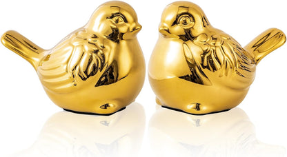 Set of 2 Small Birds Statues Gold Home Decor Modern Boho Style Figurine Decorative Ornaments for Living Room, Bedroom, Office Desktop, Cabinets, Shelf