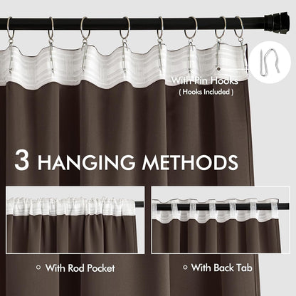 MIULEE Chocolate Brown Back Tab Blackout Curtains 102 Inch Long 2 Panels Set for Bedroom, Rod Pocket/Pinch Pleated Thermal Insulated Living Room Darkening Light Blocking Floor to Ceiling Drapes