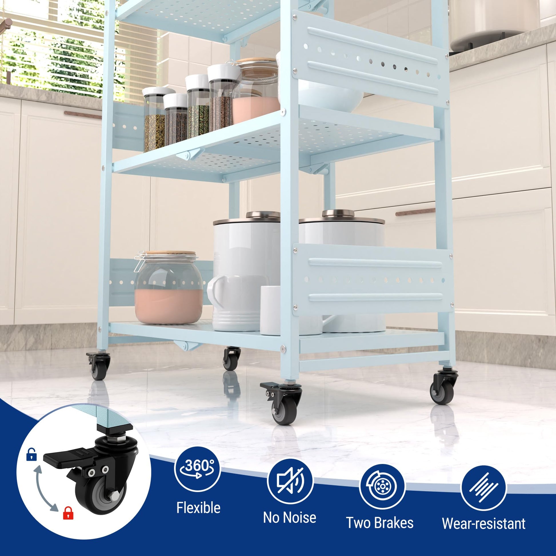 WORKPRO 4-Tier Folding Shelf, No-Assembly Metal Storage Rack with Wheels, 600 lbs Capacity (with