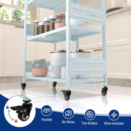 WORKPRO 4-Tier Folding Shelf, No-Assembly Metal Storage Rack with Wheels, 600 lbs Capacity (with