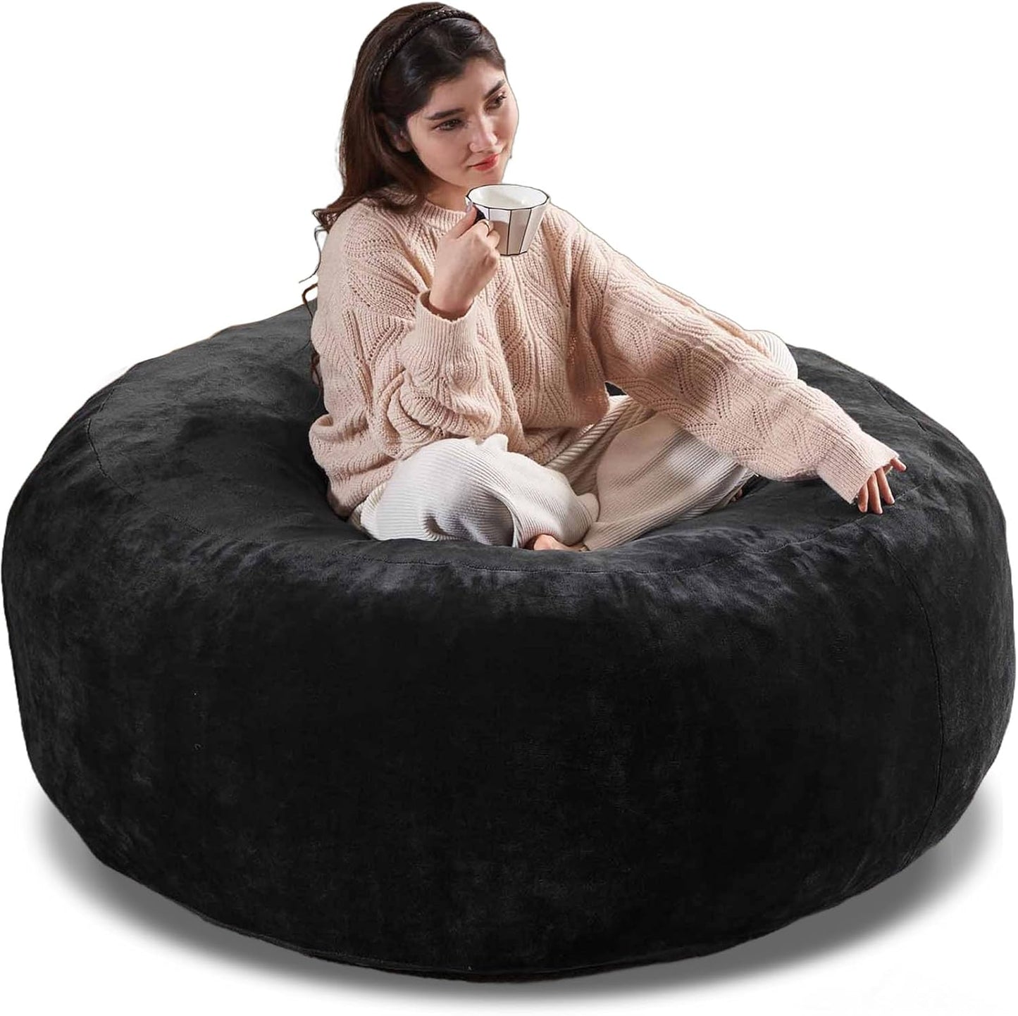 5FT，Big Bean Bag Chairs for Adults，Large beanbag with Filler Included，Memory Foam Material，Easy to Clean and Washable Corduroy Fabric，Suitable for Living Room and Bedroom (Black, 5 Foot)
