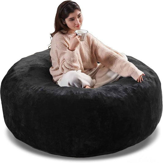 5FT，Big Bean Bag Chairs for Adults，Large beanbag with Filler Included，Memory Foam Material，Easy to Clean and Washable Corduroy Fabric，Suitable for Living Room and Bedroom (Black, 5 Foot)