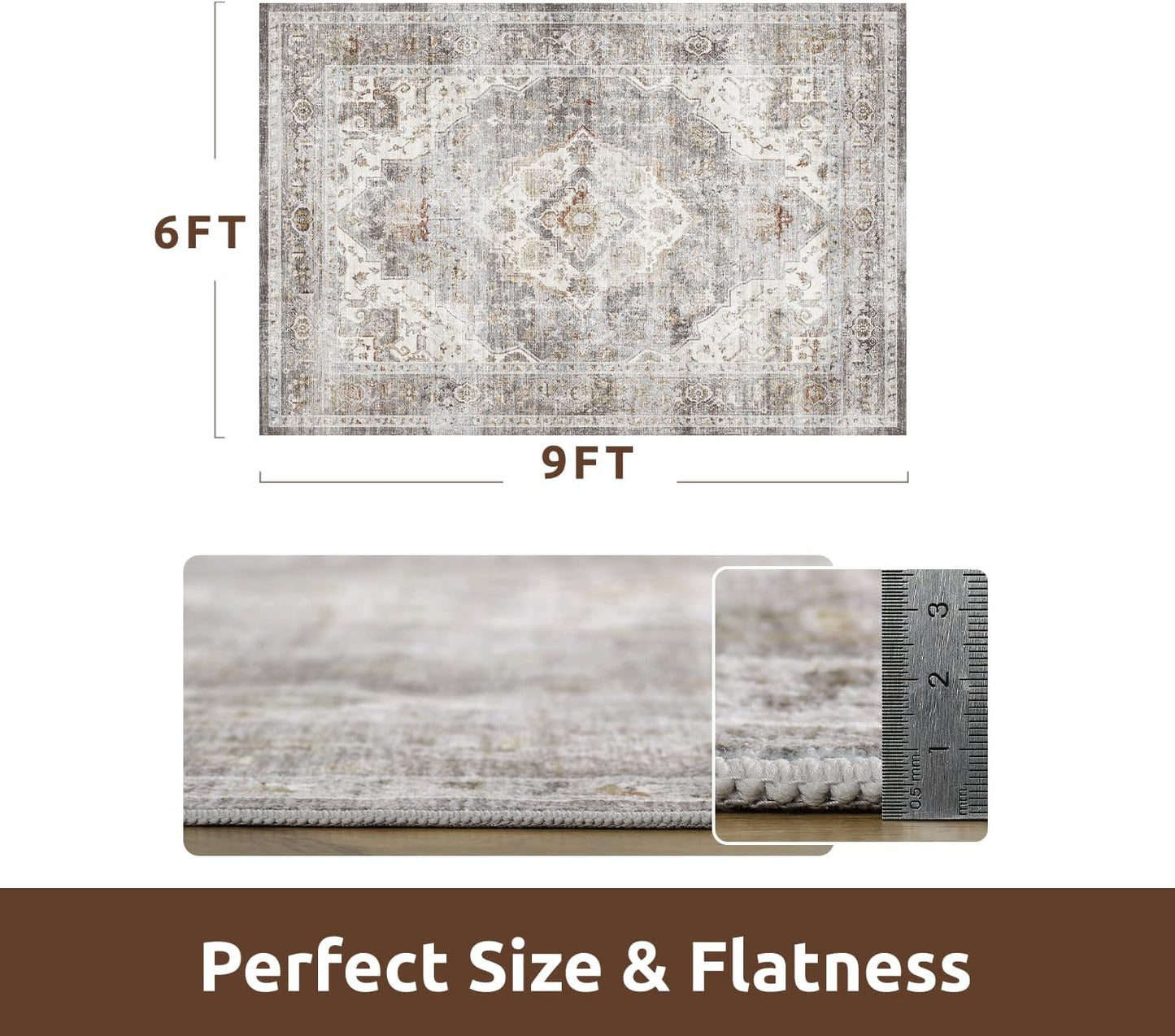 AMOAMI-Area Rug 6X9 Rugs for Living Room-Vintage Soft Grey Rugs for Bedroom-Non Slip Carpet-Machine Washable Rug for Dining Room Living Room Bedroom Office Under Table