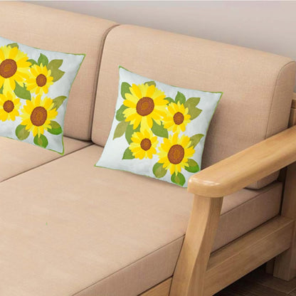 Embroidered Decorative Throw Pillow Cover, 18"x18" Set of 2, Farmhouse Pillowcase Yellow Sunflower Knit Pattern Cotton Canvas Cushion Case Square Floral Pillow Case for Sofa Couch Bed Living Room