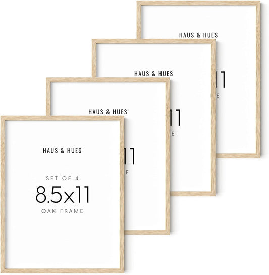 HAUS AND HUES Set of 4 Certificate Frames 8.5 X 11 - Picture Frames 8.5 X 11 Document Frames 8.5x11, Certificate Frames Multi Pack Wooden Picture Frames 8.5x11 Picture Frame (Beige Oak Frame)