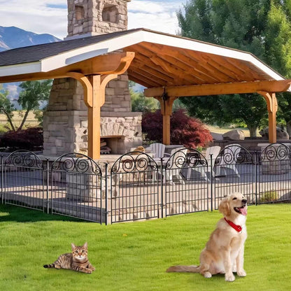 Tall Garden Fence Animal Barrier with Gate, 32 in(H) 8 Panels Garden Fences and Borders for Dogs, Dog Fence Outdoor for Yard, Total Length 17.5 Ft Metal Temporary Fencing│Patented