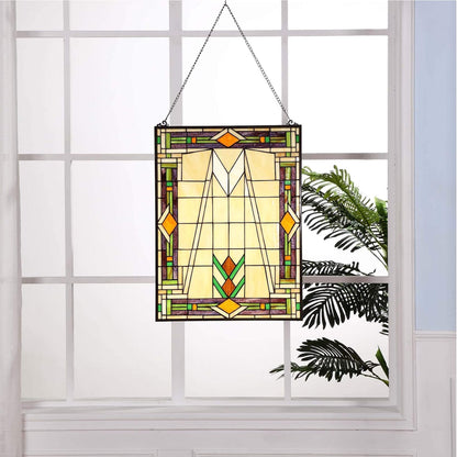 Bieye W10029 Mission Tiffany Style Stained Glass Window Panel Hangings with Chain, 18" W x 25" H