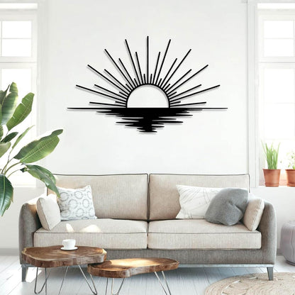 Sunrise Metal Wall Art, Metal Sun Wall Decor, Sun Outdoor Wall Art, Abstract Sunrise Wall Decor, Boho Home Hanging, Living Room Wall Hanging (White, 24"x14"/60x36cm)