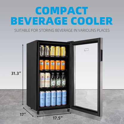 WANAI Mini Fridge Cooler 125Cans Beverage Refrigerator Glass Door Beverage Cooler for Beers Wine Juicer Adjustable Shelves LED Lights for Home, Office or Bar