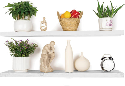 BGMG Floating Shelves for Wall 48 inch Long,Rustic Solid Wooden Deep Wall Shelves for Bathroom Living Room Bedroom Kitchen Farmhouse Set of 2-48x6.7x1.25 inch- White