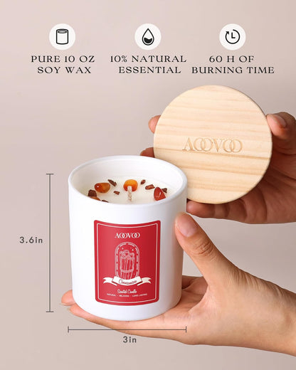 AOOVOO Cinnamon Scented Candles for Women - Aromatherapy Candle with Crystals Inside, 10oz Soy Candles for Home Scented, Birthday Gifts Candle for Women Mom