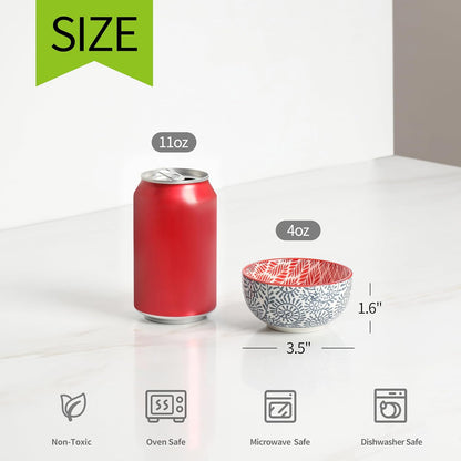 Selamica Ceramic 4 OZ Dipping Bowls Set, 3.5 Inch Mini Bowl for Dipping, Side Dishes, Microwave Dishwasher Safe, Set of 6, Assorted Colors