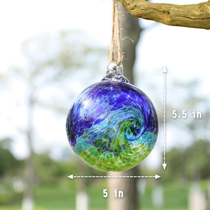 VCUTEKA Hanging Garden Gazing Ball, Hand-Blown Glass Witch Ball for Outdoor Garden Décor, 6" Colorful Swirl
