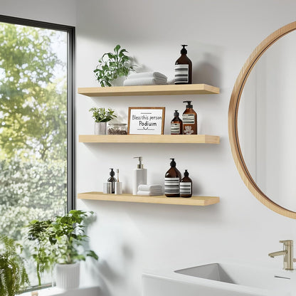Floating Wall Shelves 3-Pack - 24-Inch Rustic Wooden Shelves for Storage and Décor, Easy Installation for Living Room, Bedroom, and Kitchen