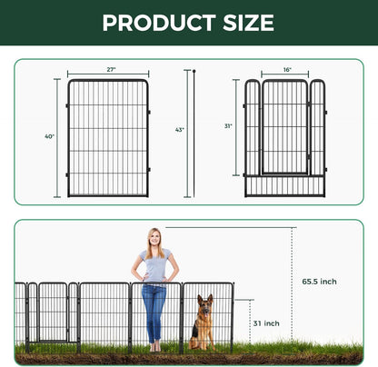 FXW Garden Fence Outdoor for The Yard – 40in(H) x 53.5ft(L) Heavy Duty Metal Animal Barrier for Dog and Rabbit, Decorative Dog Fence, 24 Panels, Black