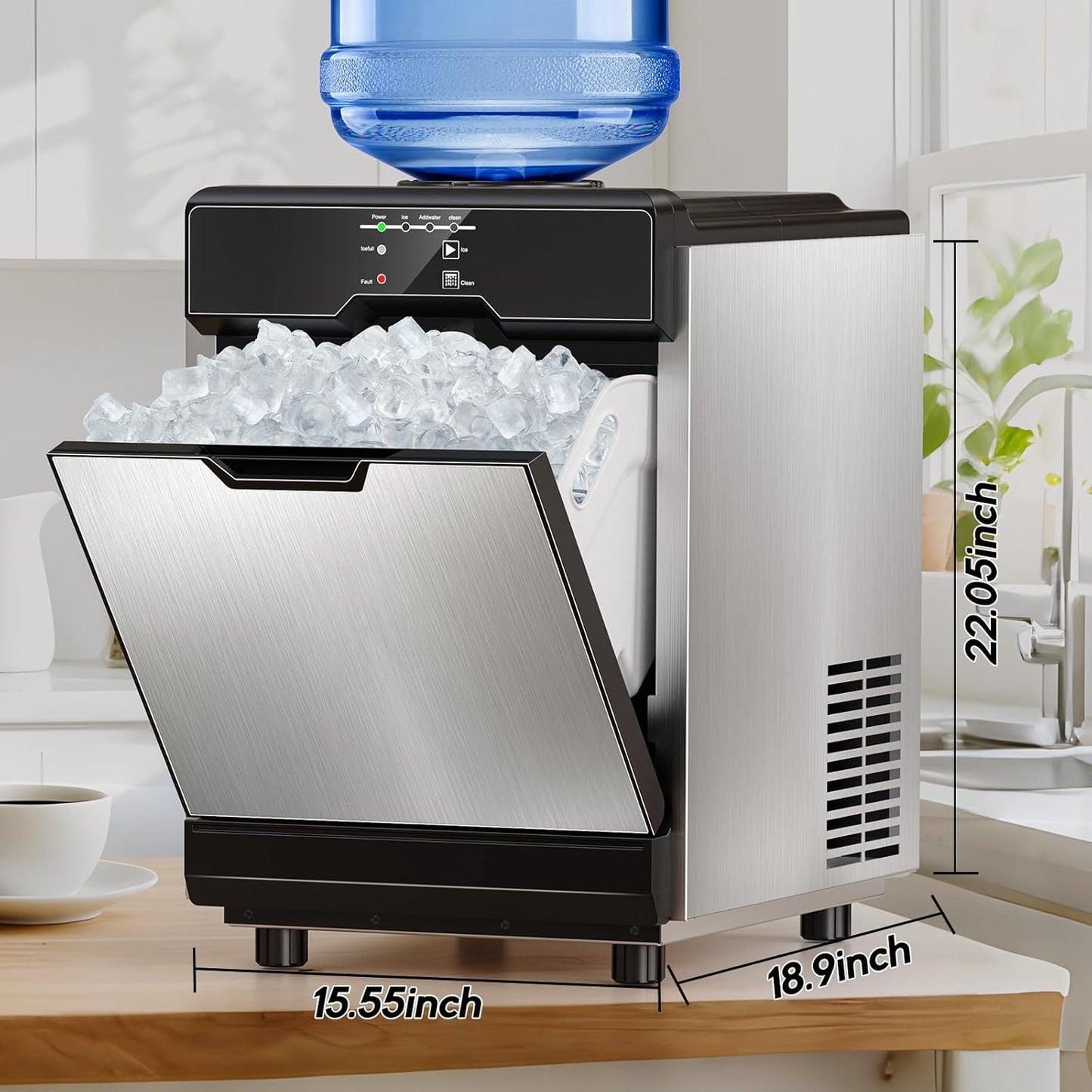 Nugget Ice Maker Countertop, 80Lbs/24H with 20LBS Ice Basket - Dual Water Inlet (Tap/Bottle), Self-Cleaning Stainless Steel Pellet Ice Machine, Chewable Ice Dispenser for Home, Kitchen, Office