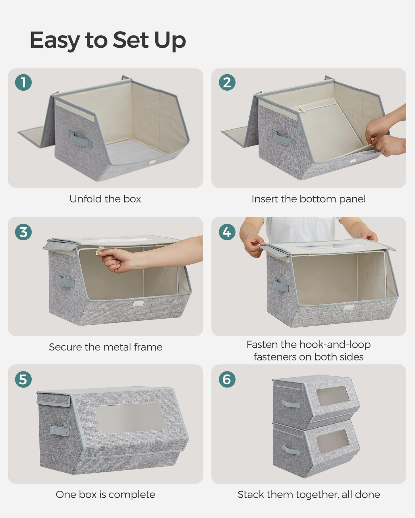 SONGMICS Stackable Storage Bins, Set of 2, with Lids and Front Windows