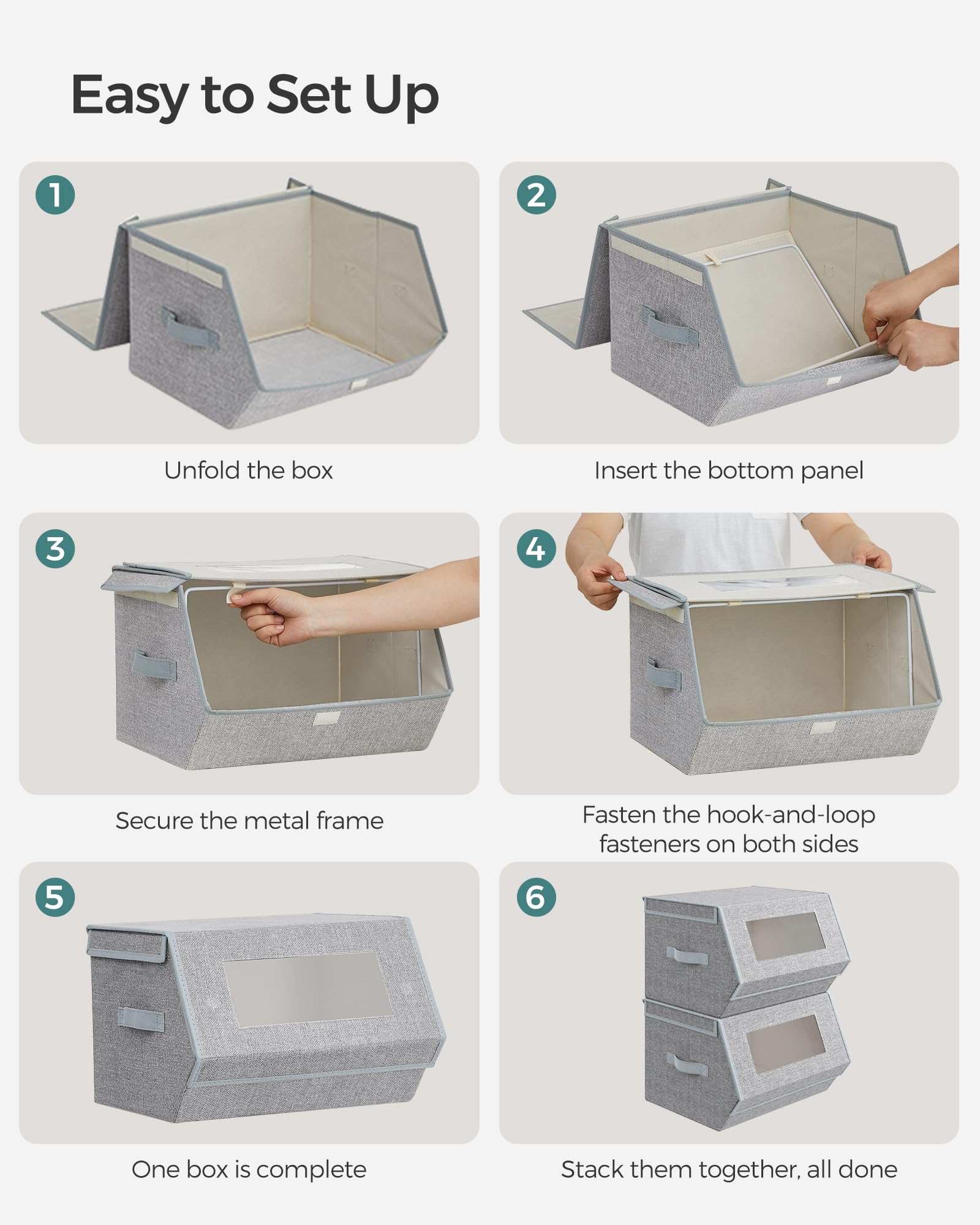 SONGMICS Stackable Storage Bins, Set of 2, with Lids and Front Windows