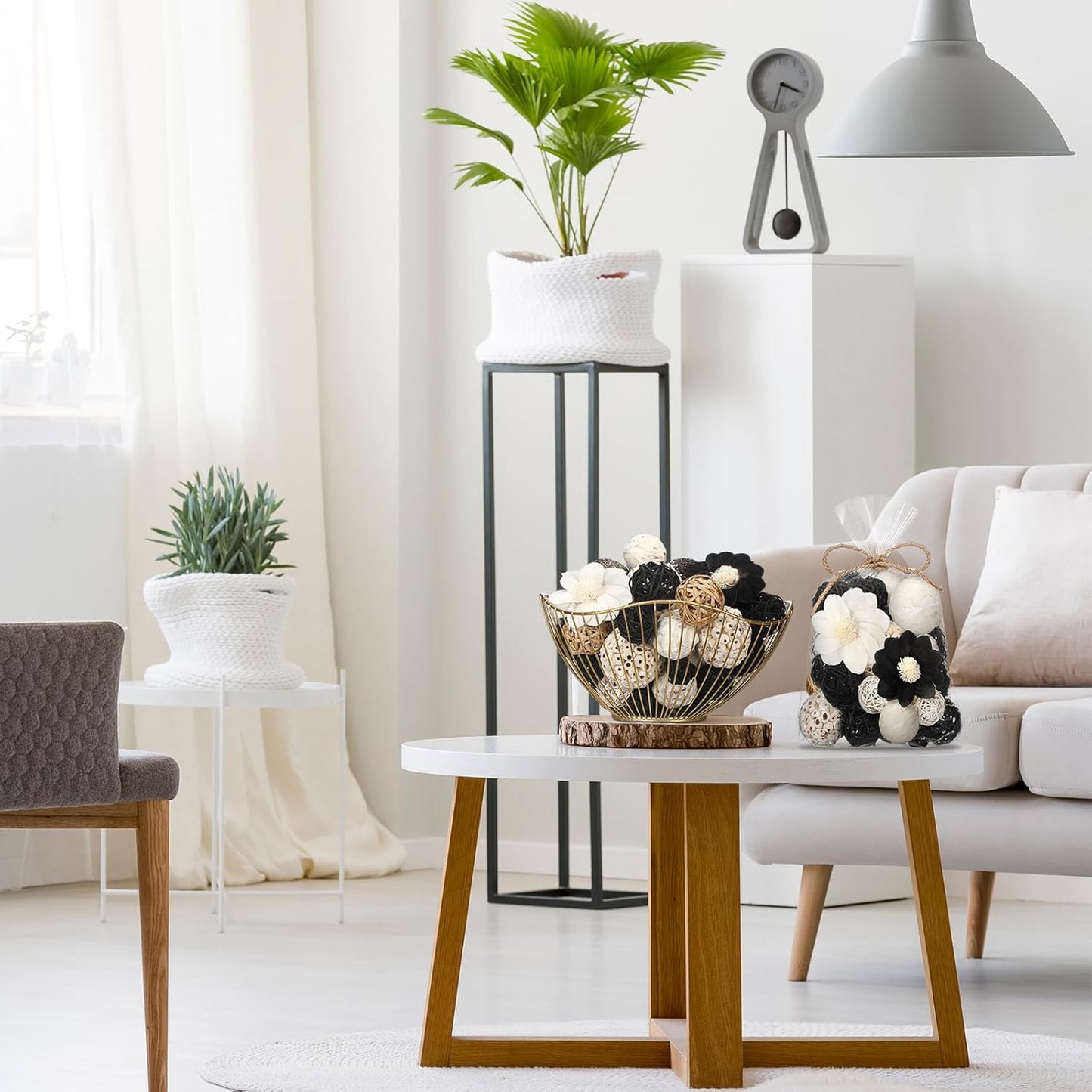 Riceshoot 2 Pack Decorative Balls Potpourri Bowl Filler Decor Natural Vase Bowl Filler Assorted Spherical Rattan Twigs Wicker Balls Cotton for Home Centerpiece(Black)