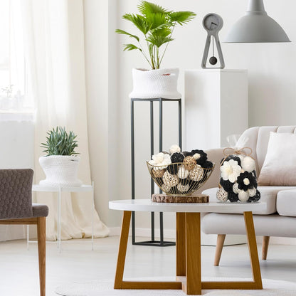 Riceshoot 2 Pack Decorative Balls Potpourri Bowl Filler Decor Natural Vase Bowl Filler Assorted Spherical Rattan Twigs Wicker Balls Cotton for Home Centerpiece(Black)