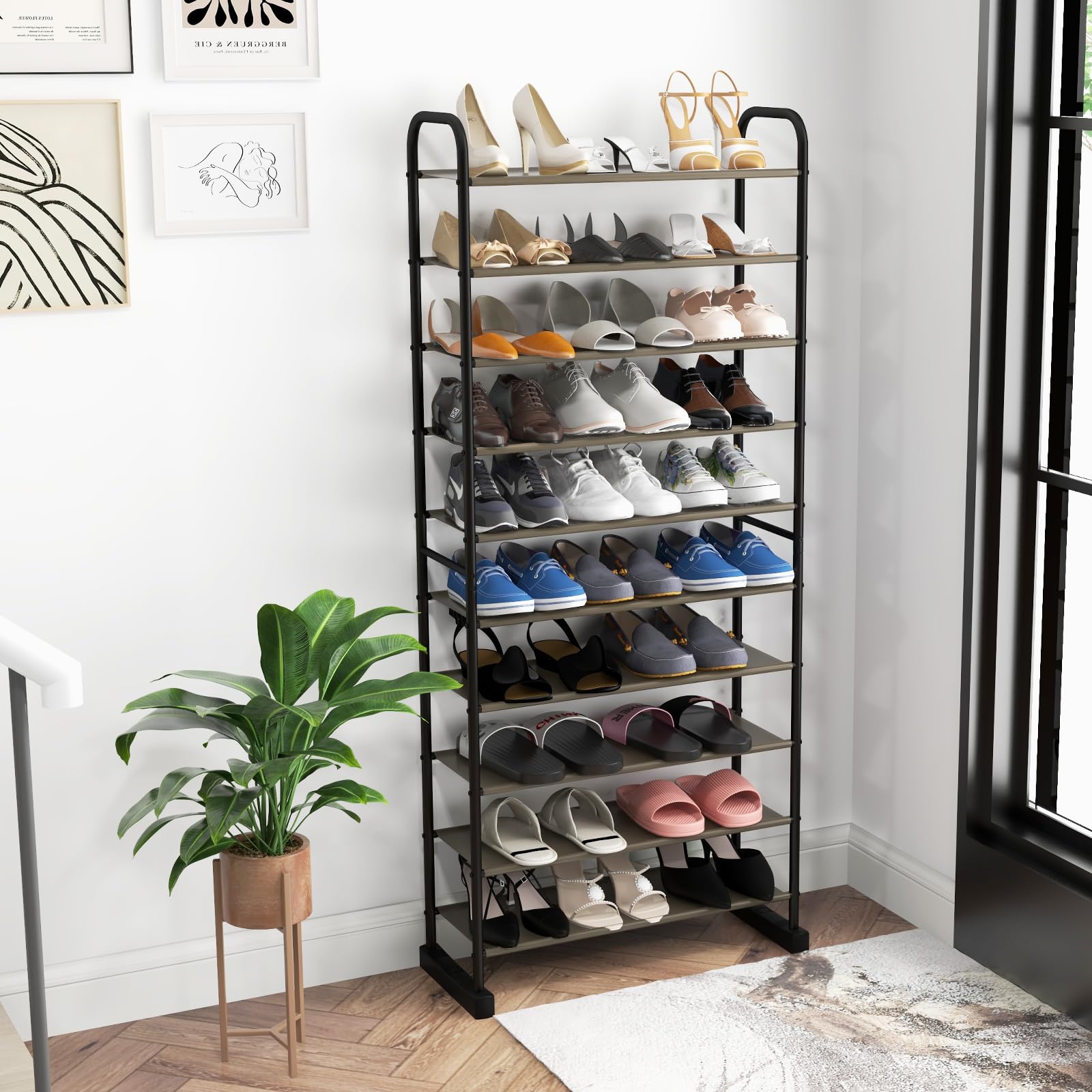 Tangkula 10-Tier Free Standing Shoes Rack, Space-Saving Shoes Organizer Shoes Storage Stand, Shoe