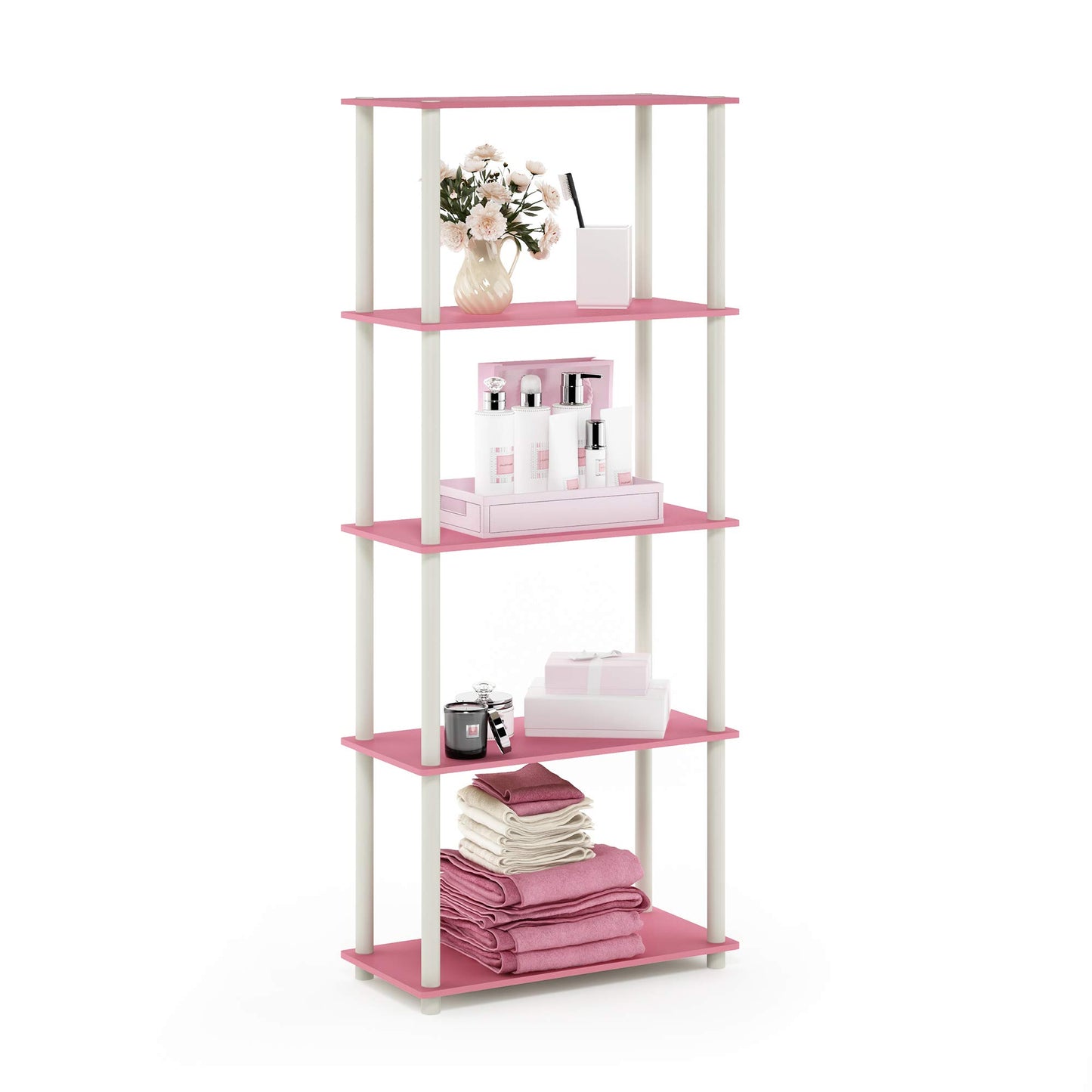 Furinno TURN-N-TUBE Storage Shelves, 5-Tier Book Shelf, Corner Shelf, Toolless Open Shelves, for