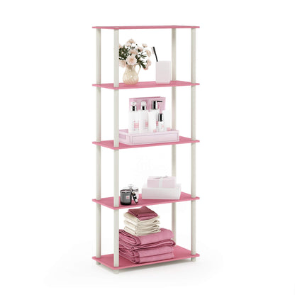 Furinno TURN-N-TUBE Storage Shelves, 5-Tier Book Shelf, Corner Shelf, Toolless Open Shelves, for