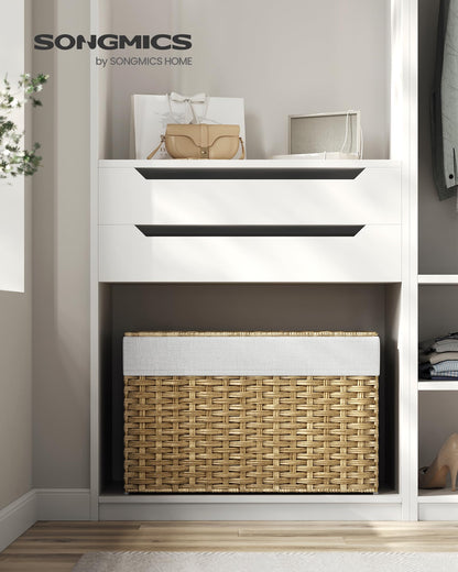 SONGMICS Storage Basket with Lid, Woven Blanket Storage Bin with Handles, Foldable, Removable