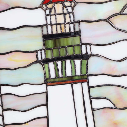 Bieye W10005 Pigeon Point Lighthouse Tiffany Style Stained Glass Window Panel with Hanging Chain, 15" W x 23" H