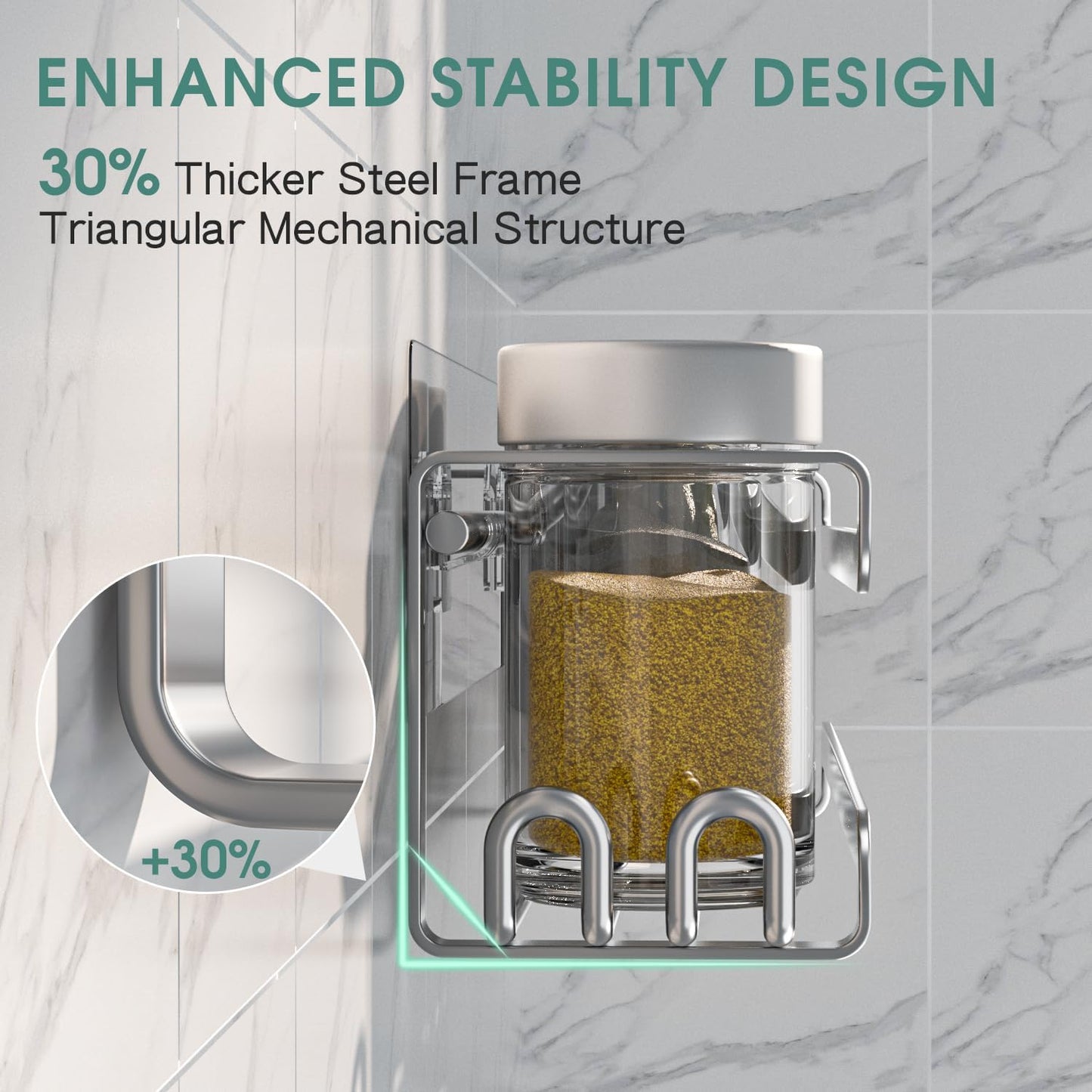 LUCYCAZ 4 Pack Wall Mounted Spice Rack with 16 Hooks, Spice Organizer Shelf for Stove Cabinet Pantry Door,Screw or Adhesive Spice Shelf Hanging Wall Spice Rack in Kitchen and RV (Silver, 4 PACK)