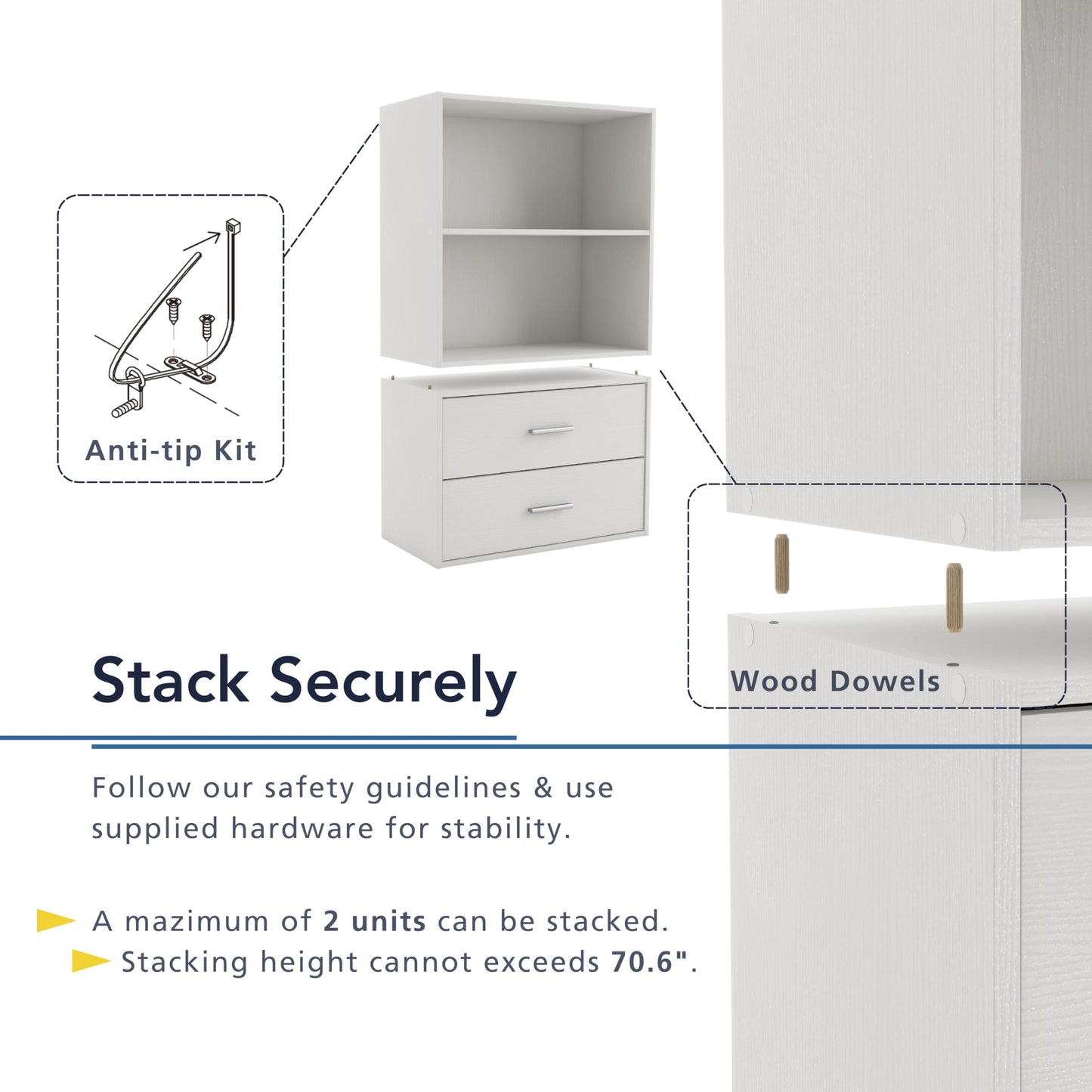 Homes: Inside + Out Apexa 2-Drawer Wooden Stackable Storage Drawers, Small Food Pantry Cabinet