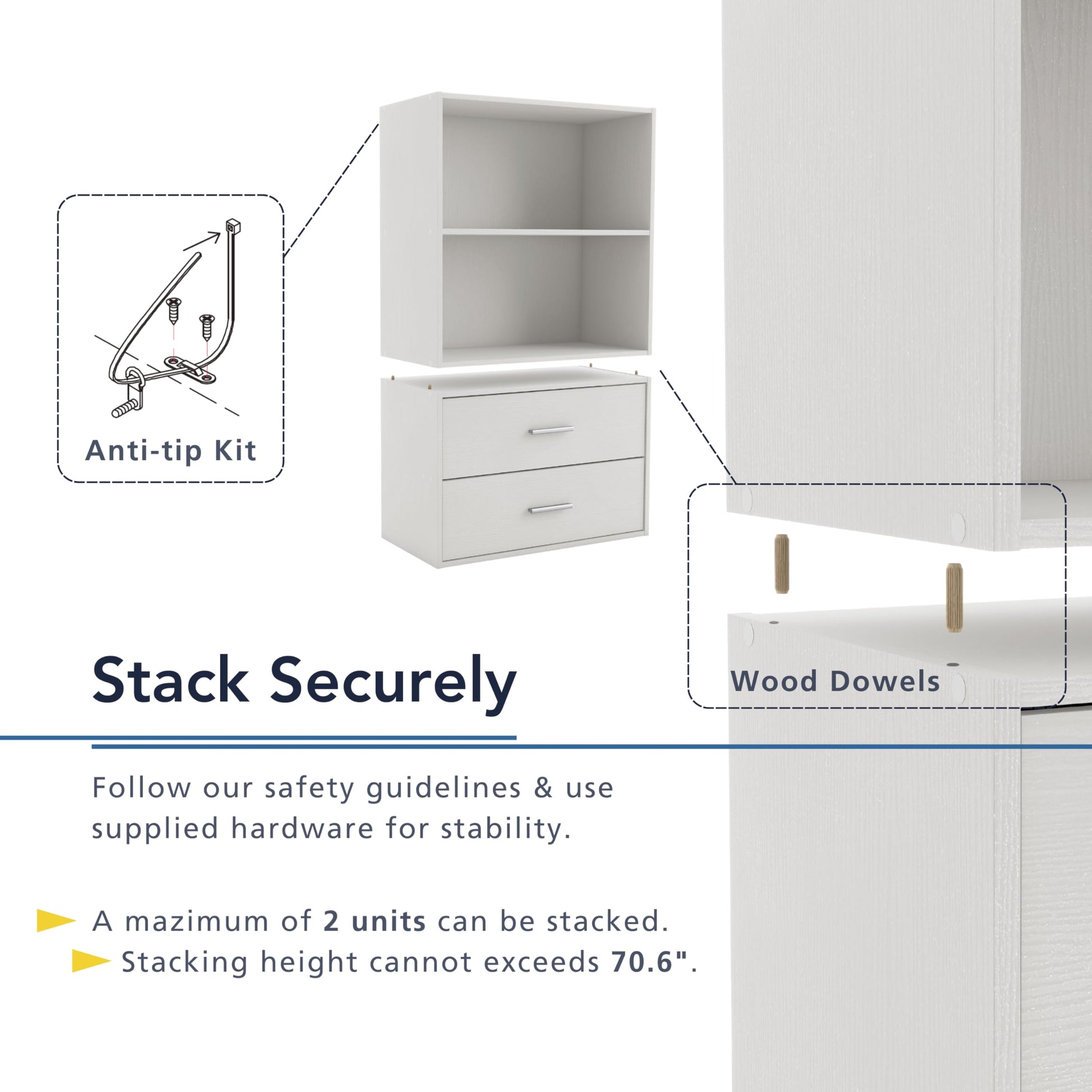 Homes: Inside + Out Apexa 2-Drawer Wooden Stackable Storage Drawers, Small Food Pantry Cabinet