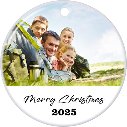 Personalized Christmas Ornaments 2025 Ceramic Custom Photo Text Christmas Ornament Customized Photo Ornament Christmas Tree Decorations Gift for Family Kids Friends Couples Wedding
