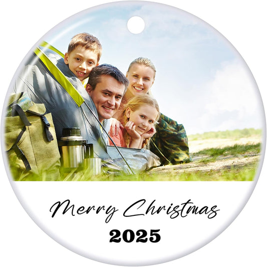 Personalized Christmas Ornaments 2025 Ceramic Custom Photo Text Christmas Ornament Customized Photo Ornament Christmas Tree Decorations Gift for Family Kids Friends Couples Wedding