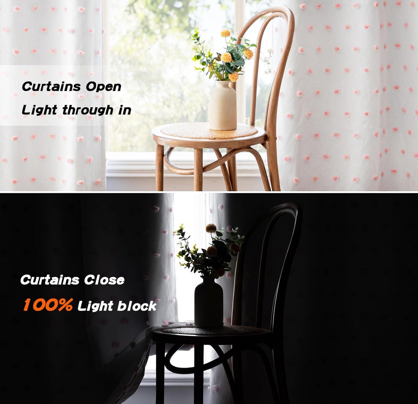 MYSKY HOME Pink Pom Pom Blackout Curtains for Girls Bedroom 54 Inch Long 100% Blackout Curtains for Kids Room 2 Panels Room Darkening Small Window Treatment Grommet 2 Layered Drapes Toddler 52W x 54L