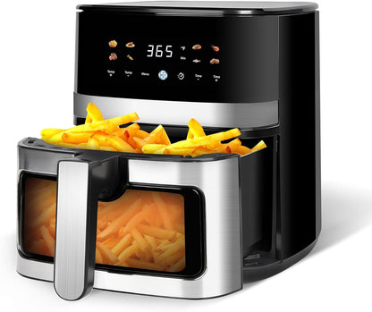 5.8QT Digital Air Fryer with Viewable Window, Adjust Temp & Timer, Air Frying, Reheat, Easy for Frozen Food, Snacks, Dinner, Large Square Basket than Round, Portable for Family & Apartment