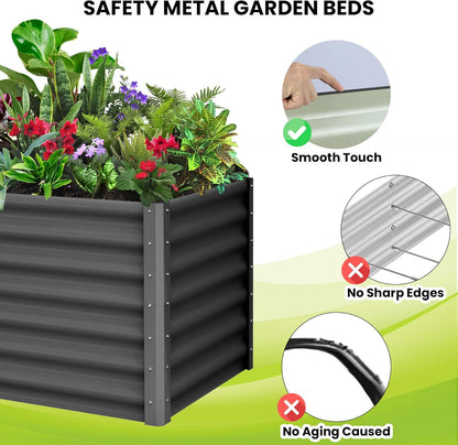 Galvanized Raised Garden Bed Outdoor, 2 Pcs 6x3x2FT Outdoor Large Planter Raised Beds Open Base with Safety Edge and Glove for Vegetables Flowers Ground Planter, Dark Gray
