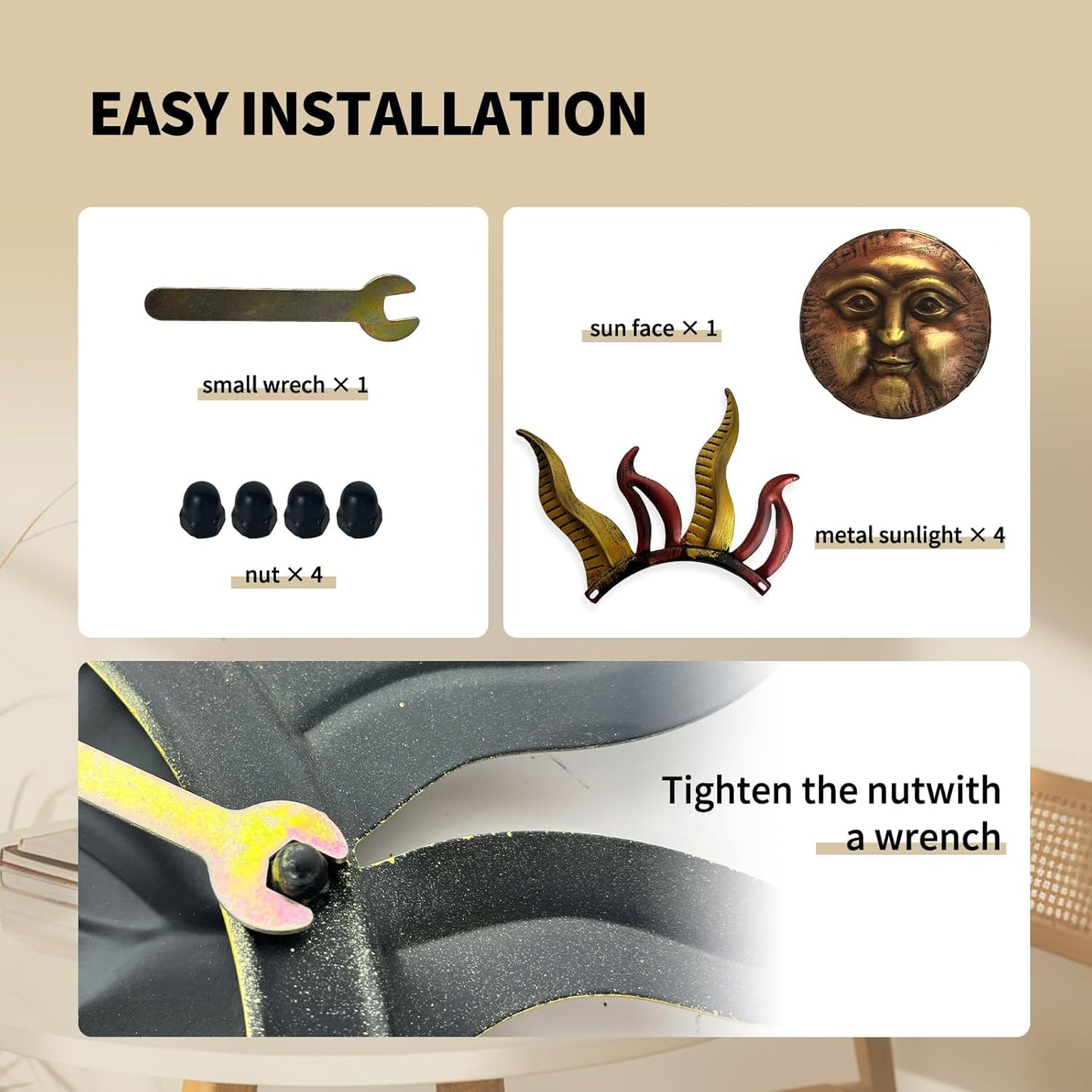 LIFFY 30" Large Sun Wall Decor - Metal Sun Face Wall Sculpture, 3D Hand-Painted Outdoor Wall Art Hanging for Patio Garden Yard, Housewarming Gift, Easy Hanging