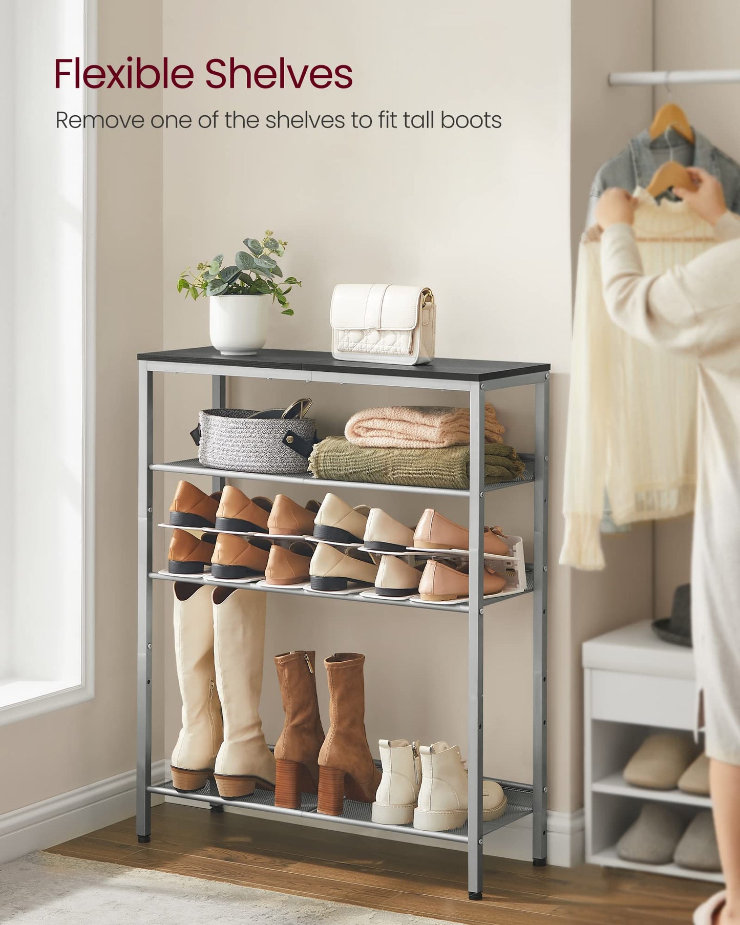 VASAGLE Shoe Rack for Entryway, Freestanding, Adjustable, Industrial