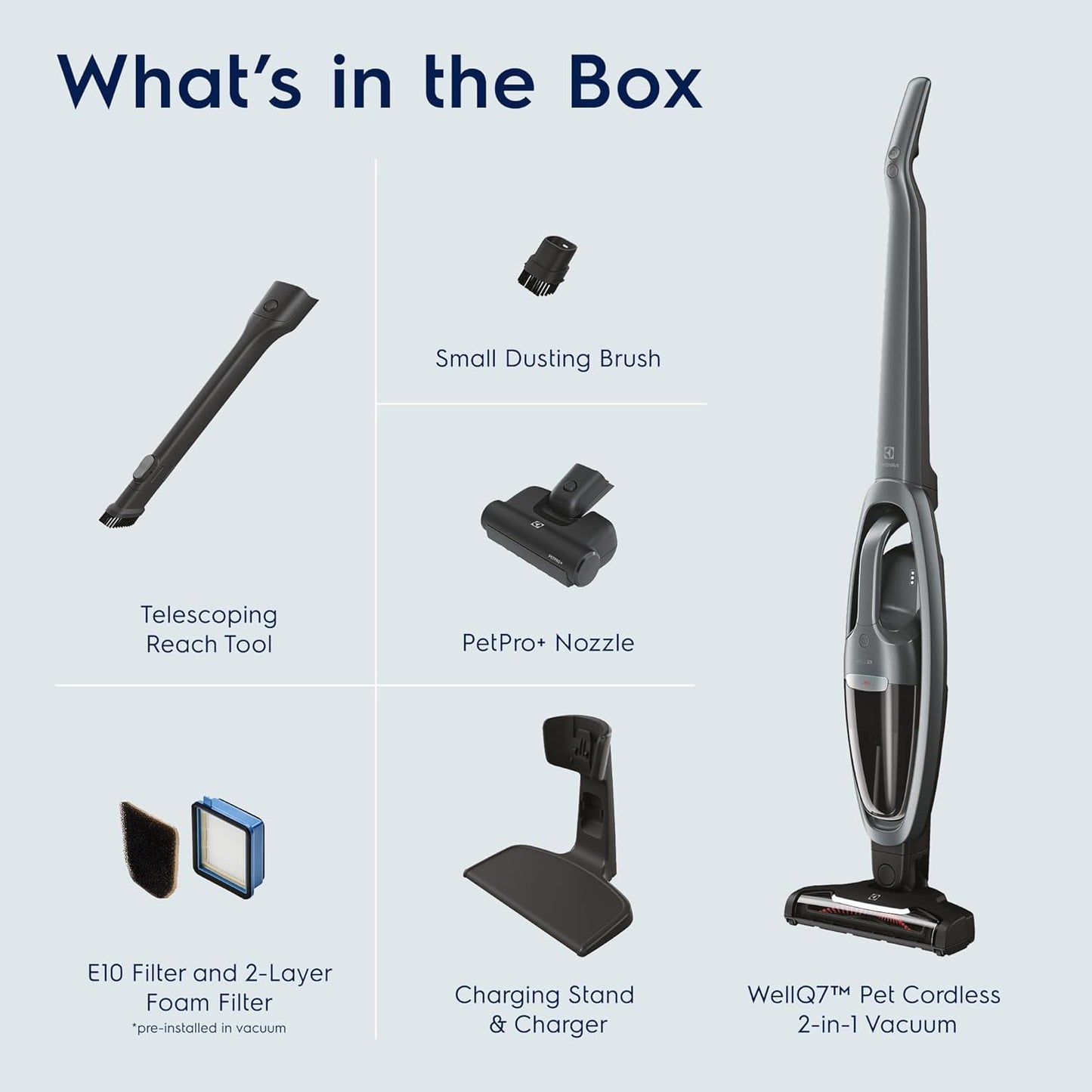 Electrolux WellQ7 Pet Cordless 2-in-1 Vacuum Cleaner with Motorized PetPro+ Nozzle for Easy Pet Hair Removal, 50-Minute Run Time, 2 Power Modes, Shale Gray